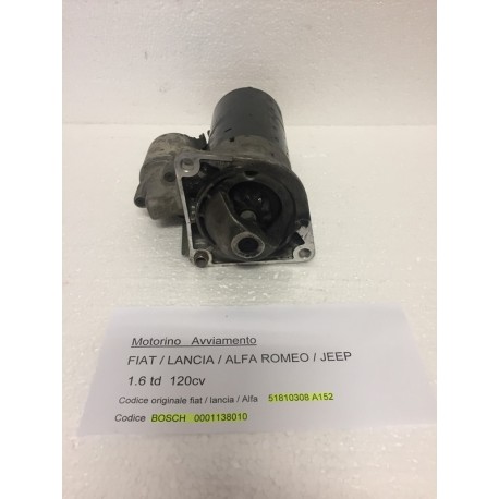 Motorino Avviamento Fiat Lancia Alfa Jeep 51810308 BOSCH 0001138010