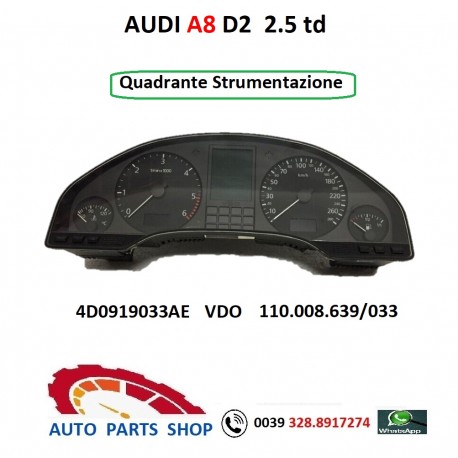 AUDI A8 D2 2.5 td de Numérotation de l'Instrumentation 4D0919033AE VDO 110.008.639/033 compte kilomètres