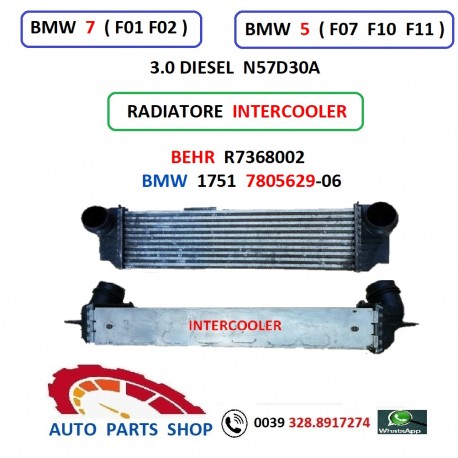 RADIATORE INTERCOOLER BMW SERIE 5  F07 F10 F11 BEHR ORIGINALE