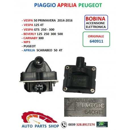 641911 BOBINA PIAGGIO VESPA GT 250 - 300 PRIMAVERA BEVERLY MP3 PEUGEOT