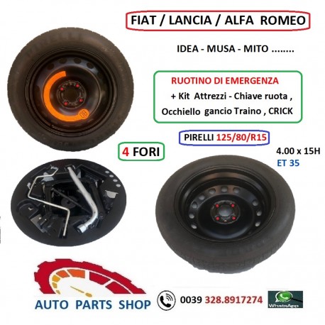 125/80/15 KIT RUOTA DI EMERGENZA RUOTINO FIAT LANCIA ALFA ROMEO